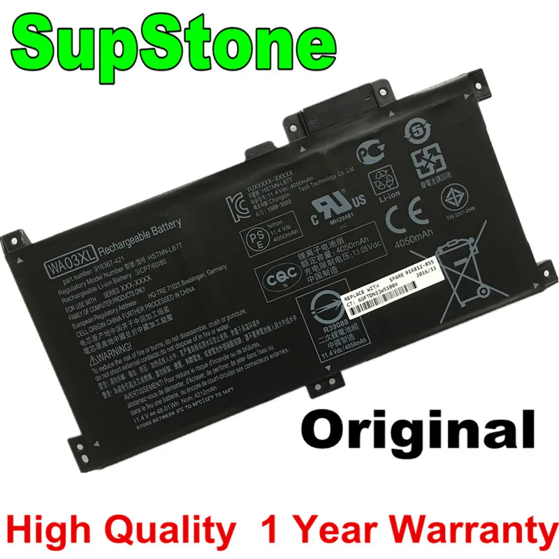 SupStone Genuine WA03XL TPN-W126 916812-055 HSTNN-UB7H LB7T 916367-541 Battery For HP Pavilion X360 15-BR001CY BR124TX BR011UR
SupStone Genuine WA03XL TPN-W126 916812-055 HSTNN-UB7H LB7T 916367-541 Battery For HP Pavilion X360 15-BR001CY BR124TX BR011UR