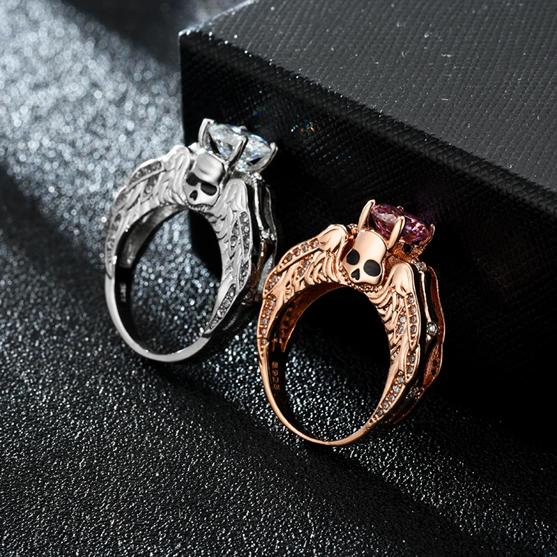 Women's Skull Ring Plated Princess Black Zircon Wedding Punk Jewelry | Украшения и аксессуары