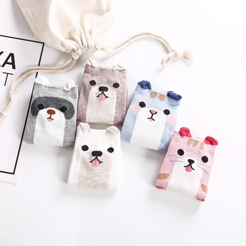 Женские носки с объемными ушками Kawaii Animal хлопковые до щиколотки объемным