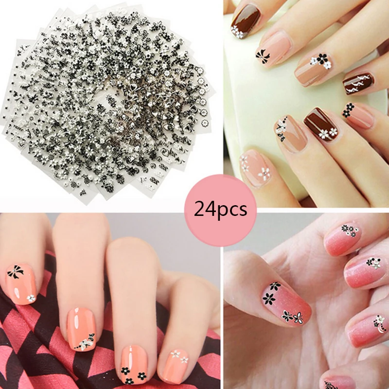24Pcs/lot Manicure White&Black Flowers Design Nail Stickers DIY Decorations Tools For 3D Nail Art Decals
24Pcs/lot Manicure White&Black Flowers Design Nail Stickers DIY Decorations Tools For 3D Nail Art Decals