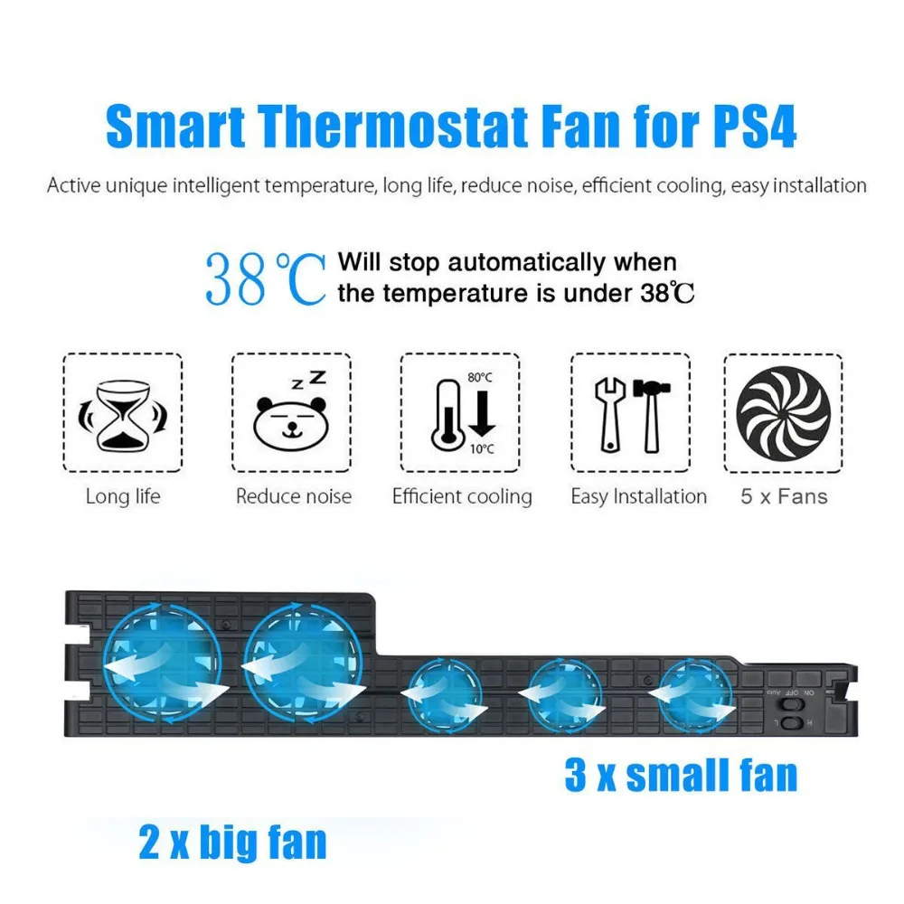 H 5-Fans External Super Turbo Temperature Control Cooling Fan Cooler for PS4 Pro Play Stations 4 Console System | Электроника