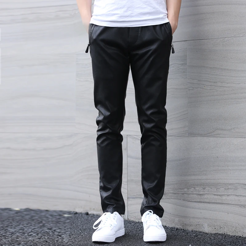 29-36 Men Leather Pants Elastic Waist Casual Trousers 2021 New Fashion Straight Drawstring Pants New Fashion Plus Size Black
29-36 Men Leather Pants Elastic Waist Casual Trousers 2021 New Fashion Straight Drawstring Pants New Fashion Plus Size Black