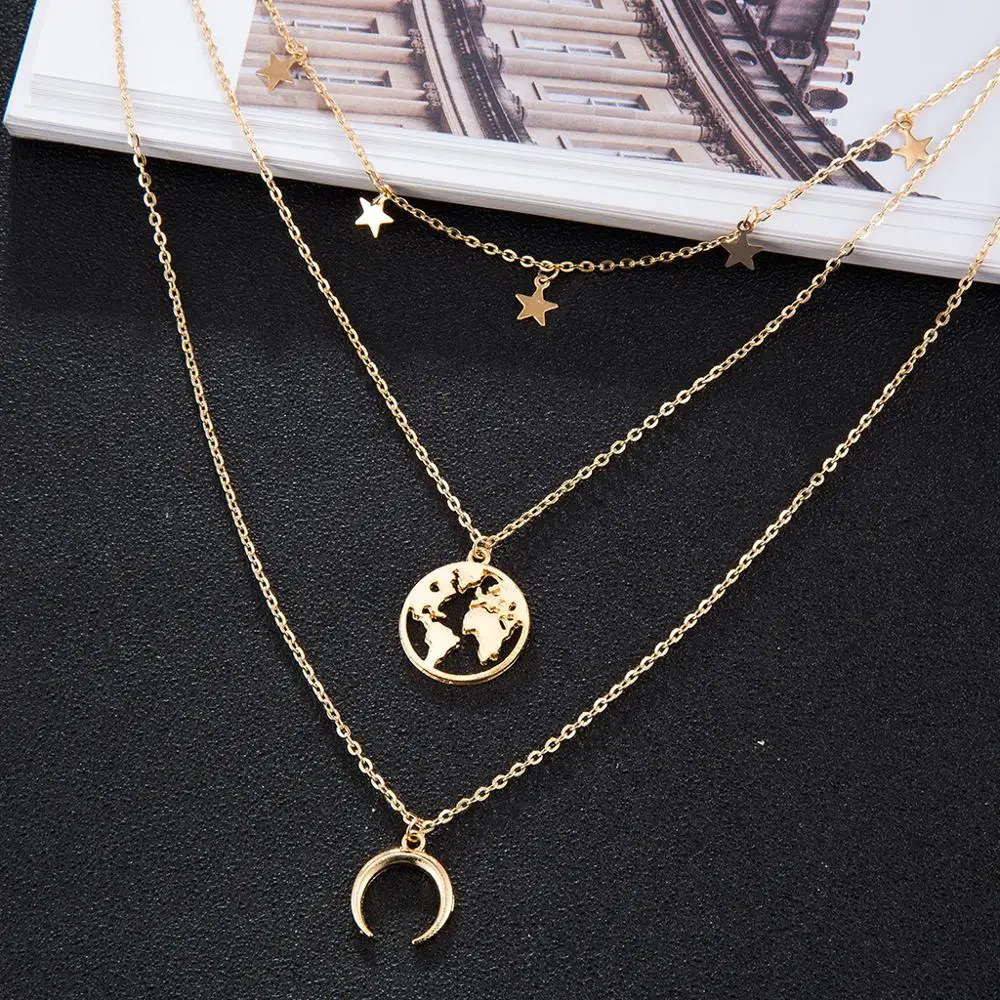 HuaTang Boho Gold Crescent Map Pendant Necklace for Women Multilayer Stars Moon Clavicle Chains Choker Female Fashion Jewelry
HuaTang Boho Gold Crescent Map Pendant Necklace for Women Multilayer Stars Moon Clavicle Chains Choker Female Fashion Jewelry