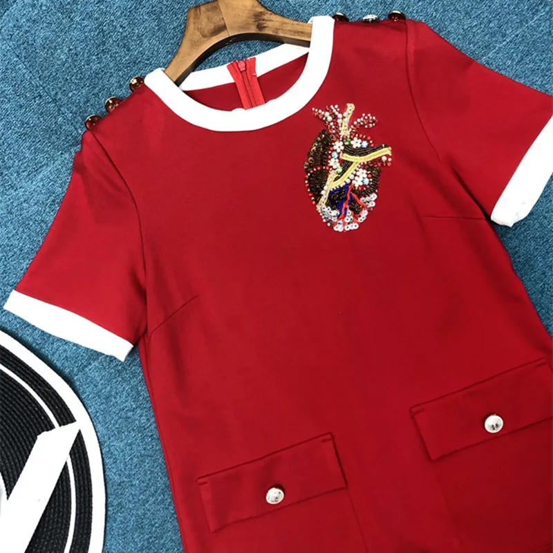 Luxury Brand Designer Dress for Women Summer O Neck Beading Sequined Buttons Dress Red
Luxury Brand Designer Dress for Women Summer O Neck Beading Sequined Buttons Dress Red