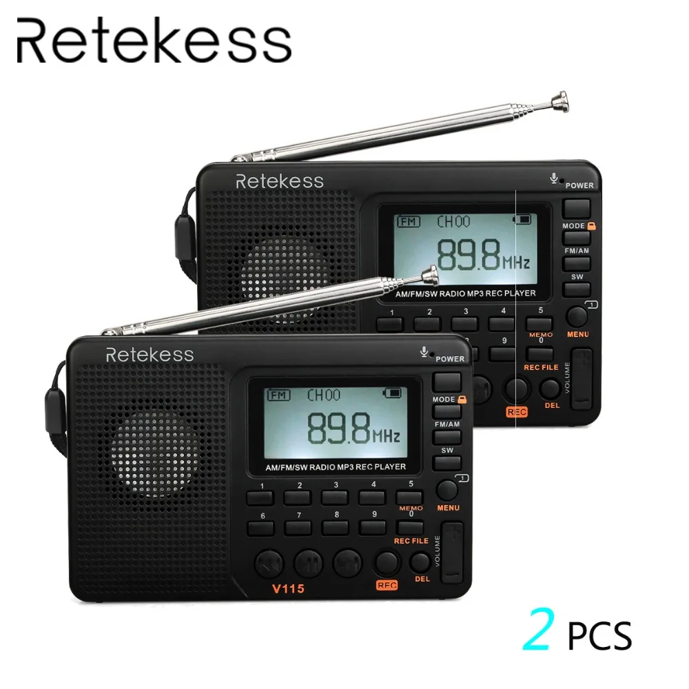 2 шт. Retekess V115 радио FM/AM/SW World Band приемник MP3 плеер REC рекордер с таймером сна FM F9205A|band