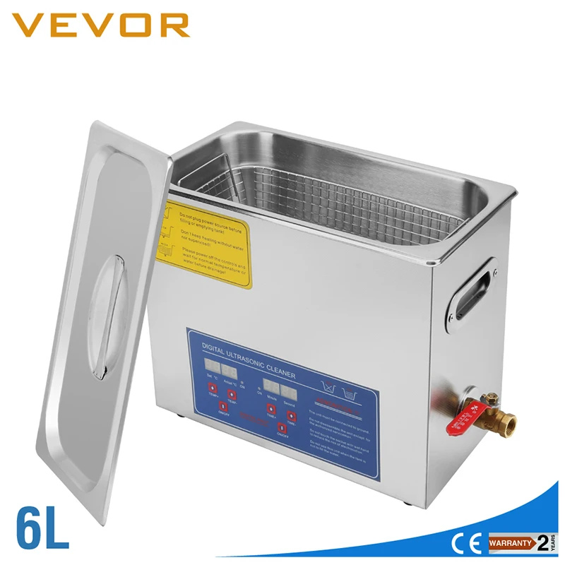 US Stock VEVOR коммерческий Ультразвуковой очиститель 6L с подогревом цифровым