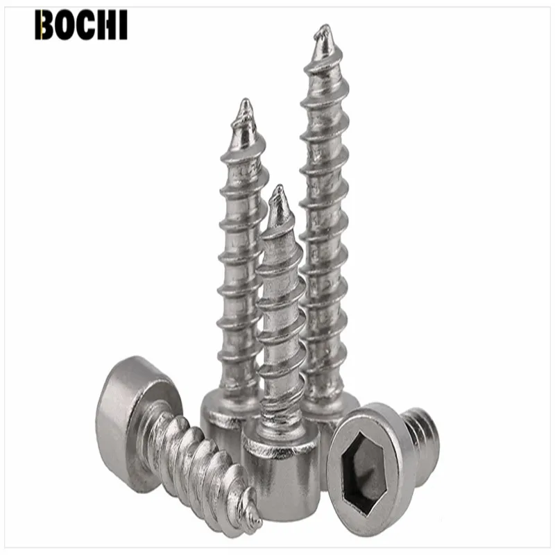 

304 Stainless Steel Cup Hexagon Hex Socket Plug Head Self-tapping Tapping Screw Bolt Stereo Model M4*10/12/14/16/20-50 Wholesale