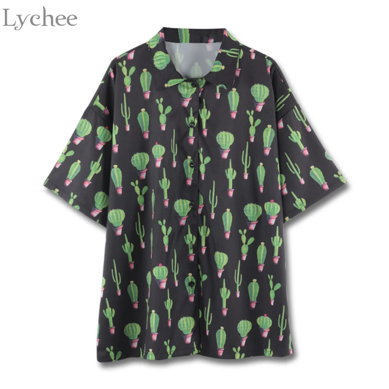Летняя женская блузка Lychee в стиле Харадзюку с принтом кактуса, Повседневная Свободная рубашка с коротким рукавом и отложным воротником, жен...
Летняя женская блузка Lychee в стиле Харадзюку с принтом кактуса, Повседневная Свободная рубашка с коротким рукавом и отложным воротником, жен...
