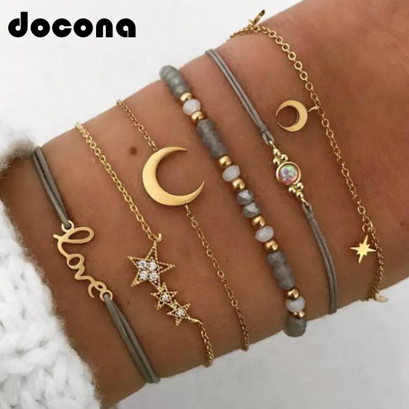 docona Bohemian Gold Color Star Moon Crsytal Layered Bracelet Set for Women Girl Metal Rope Adjustable Bracelet Pulseiras 6523
docona Bohemian Gold Color Star Moon Crsytal Layered Bracelet Set for Women Girl Metal Rope Adjustable Bracelet Pulseiras 6523