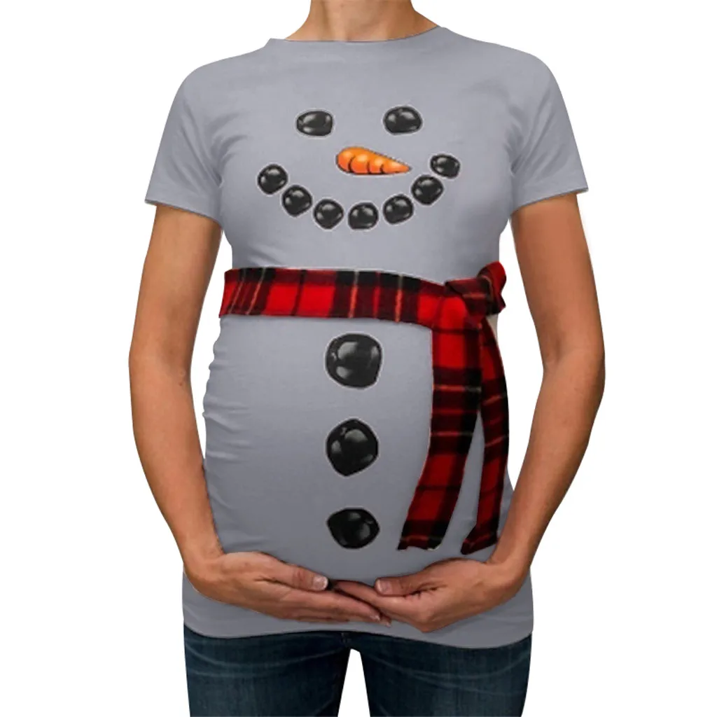 Женская рождественская футболка с рисунком снеговика для беременных Футболка