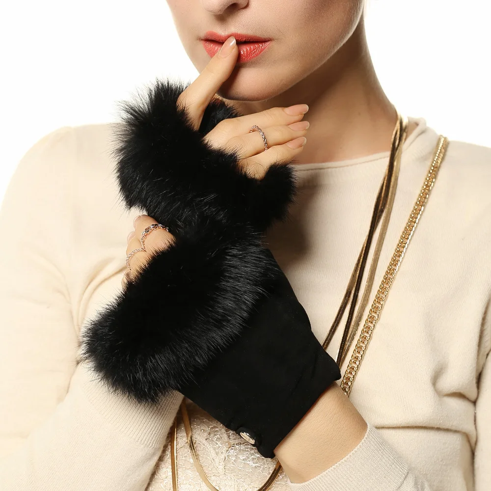 Fashion Rabbit Hair Winter Suede Pigskin Fingerless Gloves Wrist Solid Women Real Genuine Leather Female Driving Glove EL019NC
Fashion Rabbit Hair Winter Suede Pigskin Fingerless Gloves Wrist Solid Women Real Genuine Leather Female Driving Glove EL019NC