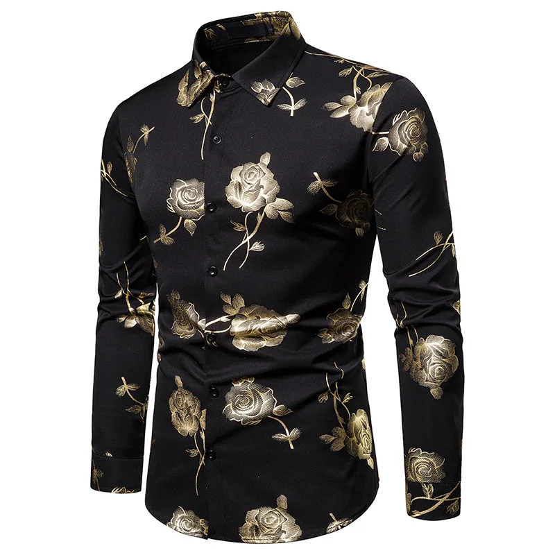 New Men Hipster Luxury black gold Rose Bronzing Printed Long Sleeve Dress Shirt wedding Night club Hip hop party Slim Shirts
New Men Hipster Luxury black gold Rose Bronzing Printed Long Sleeve Dress Shirt wedding Night club Hip hop party Slim Shirts