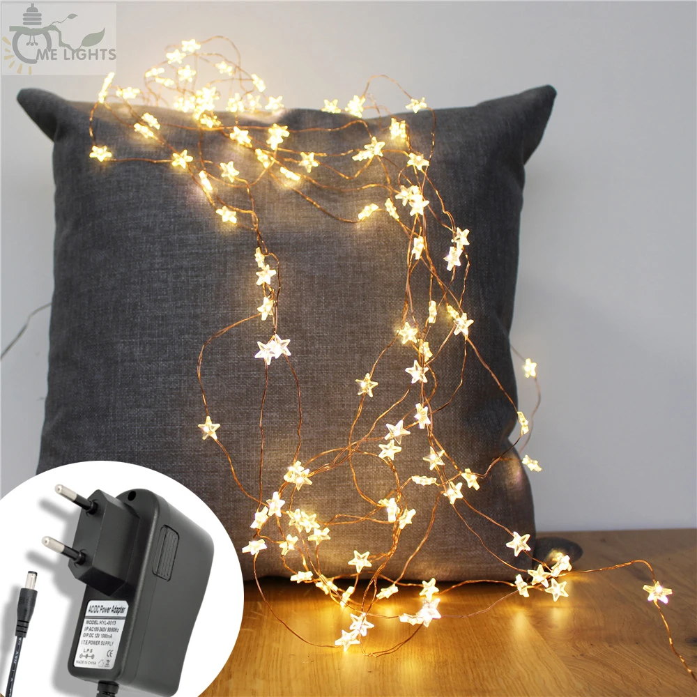10M 100 Star Shape Copper Wire String Lights With Plug In 110V 220V input Fairy Lights for Holiday Christmas Garland Decoration
10M 100 Star Shape Copper Wire String Lights With Plug In 110V 220V input Fairy Lights for Holiday Christmas Garland Decoration