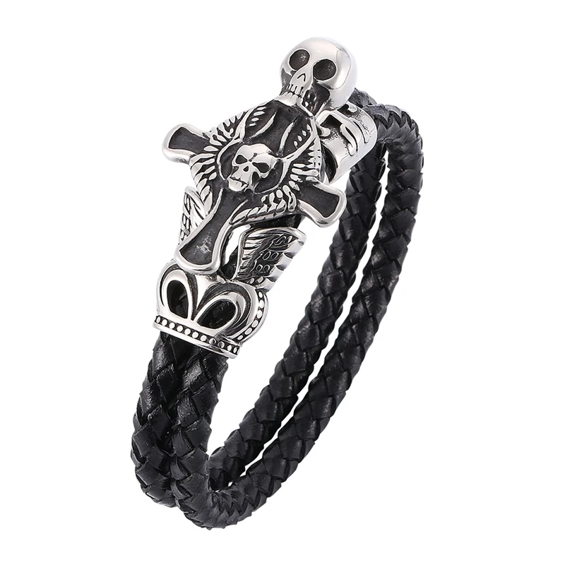 Fashion Punk Men Bracelet Jewelry Braided Leather Bracelet Stainless Steel Skull Cross Bracelet Rock Man Leather Wristband PW755
Fashion Punk Men Bracelet Jewelry Braided Leather Bracelet Stainless Steel Skull Cross Bracelet Rock Man Leather Wristband PW755