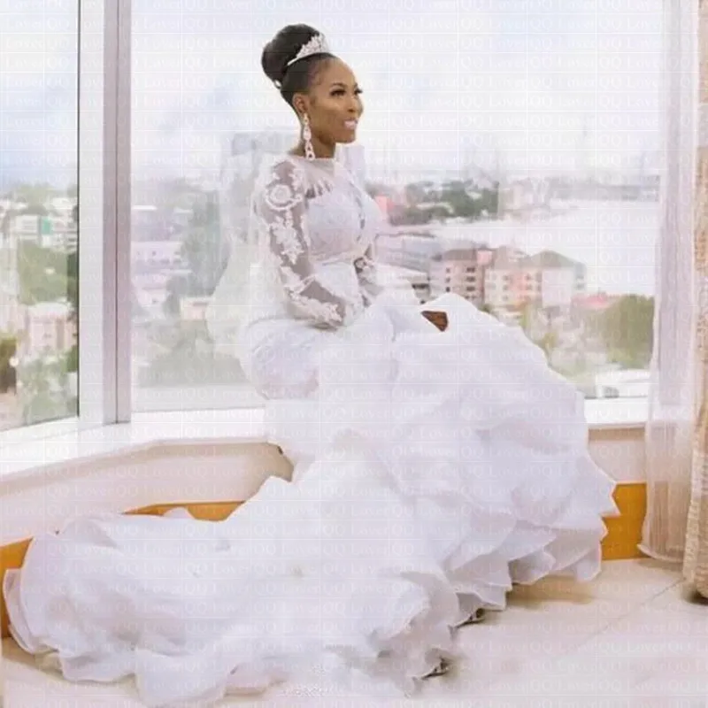 New African Organza Ruffles Mermaid Chapel Train Wedding Dress Long Sleeves Bridal Gowns 2021
New African Organza Ruffles Mermaid Chapel Train Wedding Dress Long Sleeves Bridal Gowns 2021