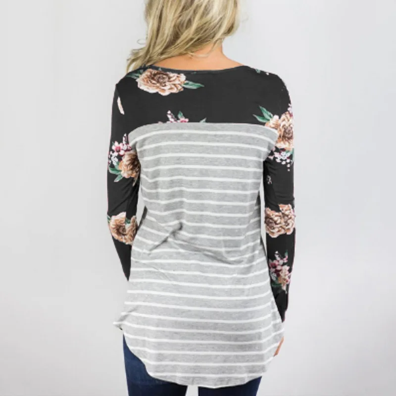 Spring Autumn T Shirt 2018 Striped Patchwork Long Sleeve Tee Shirt Women Casual T-Shirt Female Floral Print Top Tunic SJ101V
Spring Autumn T Shirt 2018 Striped Patchwork Long Sleeve Tee Shirt Women Casual T-Shirt Female Floral Print Top Tunic SJ101V