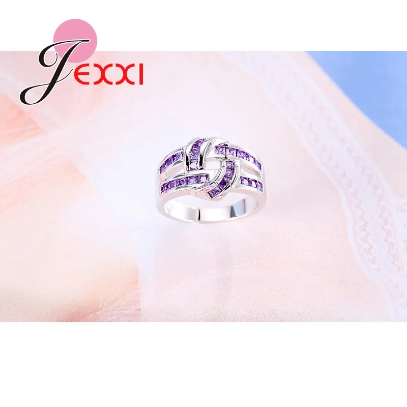 

Romantic Love Violet Color Rhinestone Rings For Wedding Engagement Style Big Shot 925 Sterling Silver Ring Anelli