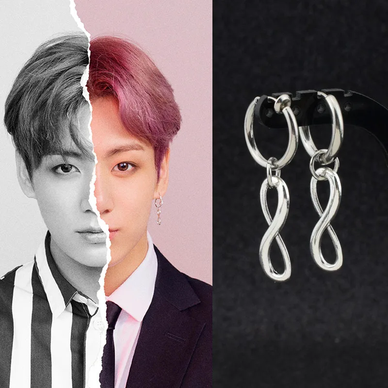 Серьги гвоздики с кисточками KPOP DNA в Корейском стиле V образные для мужчин и