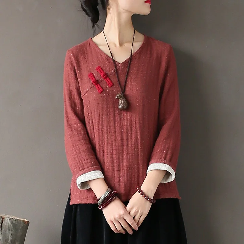 Chinese style Women Blouse Shirt Cotton Linen Vintage Slim Cute Blosue Spring Autumn Retro Shirt Tops Blusas Femme A281
Chinese style Women Blouse Shirt Cotton Linen Vintage Slim Cute Blosue Spring Autumn Retro Shirt Tops Blusas Femme A281