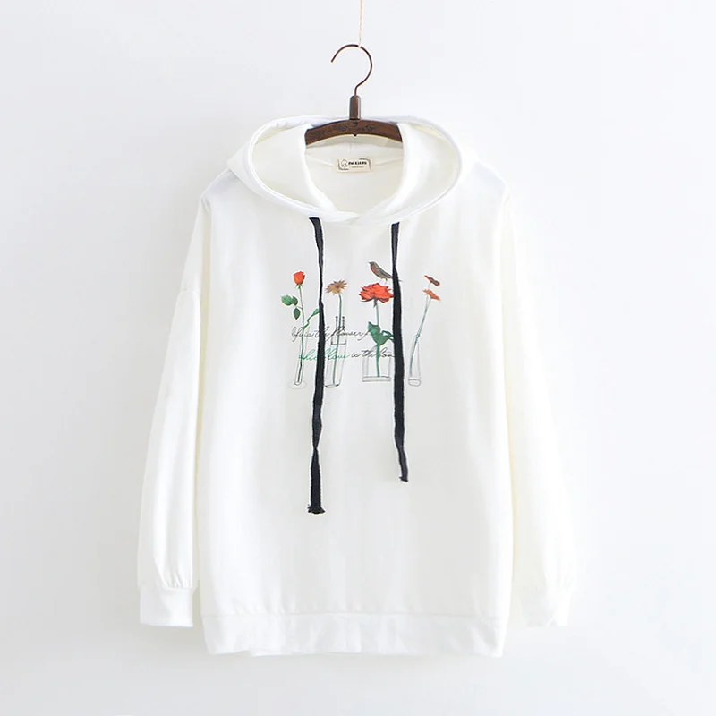 Spring Autumn Floral Print White Hoodies Women Fresh Style Casual Cute Hooded Harajuku Loose Sweatshirt for Student Pullover Top
Spring Autumn Floral Print White Hoodies Women Fresh Style Casual Cute Hooded Harajuku Loose Sweatshirt for Student Pullover Top