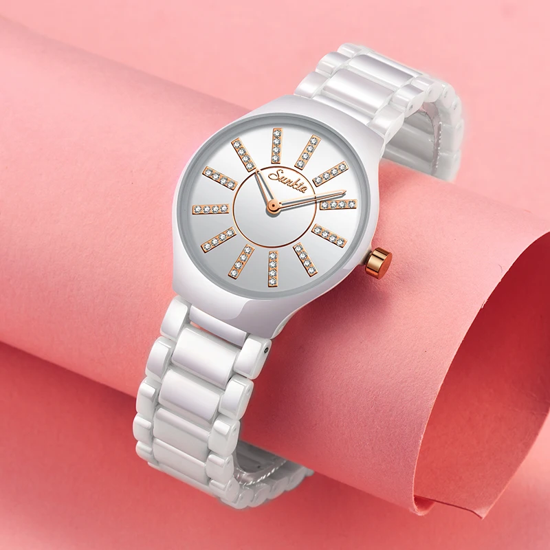 Часы SUNKTA женские кварцевые керамические водонепроницаемые | Наручные часы