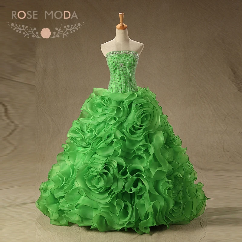Розовое платье без бретелек зеленое Quinceanera с оборками бальная юбка кристаллами