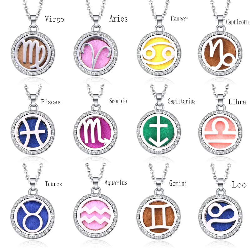 12 Constellations Zircon Aromatherapy Necklace Magnetic Pendant Stainless Steel Perfume Essential Oil Diffuser Lockets Jewelry
12 Constellations Zircon Aromatherapy Necklace Magnetic Pendant Stainless Steel Perfume Essential Oil Diffuser Lockets Jewelry
