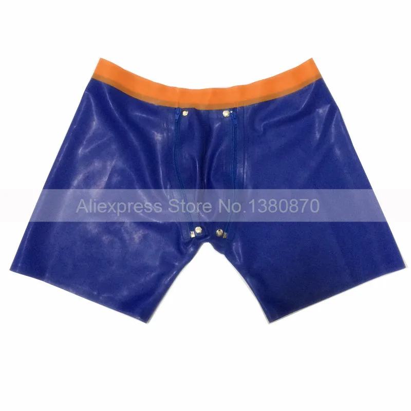 Men Rubber Latex Boxer Panties Dark Blue and Orange Blocking Shorts with Removable Crotch Piece S-LPM008
Men Rubber Latex Boxer Panties Dark Blue and Orange Blocking Shorts with Removable Crotch Piece S-LPM008
