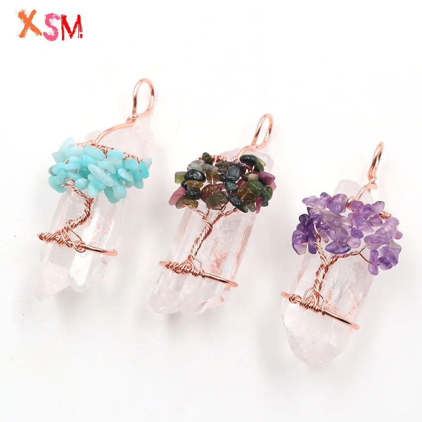 Distinctive Irregular Rock Crystal Column Amethysts Aquamarines Gravel Stone Wire Wrapped Tree of Life Pendant Charms Jewelry
Distinctive Irregular Rock Crystal Column Amethysts Aquamarines Gravel Stone Wire Wrapped Tree of Life Pendant Charms Jewelry