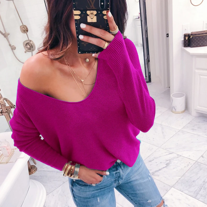 2019 Sexy V-neck Off Shoulder Sweater Women Casual Long Sleeve Solid Pullovers Female Spring Autumn Sweetwear Knitted Tops
2019 Sexy V-neck Off Shoulder Sweater Women Casual Long Sleeve Solid Pullovers Female Spring Autumn Sweetwear Knitted Tops