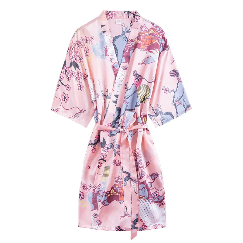 Women Silk Sexy Kimono Satin Bathrobe Knee Length Bridesmaid Floral Bath Robe Pink Bride Dressing Gown for Wedding Sleepwear
Women Silk Sexy Kimono Satin Bathrobe Knee Length Bridesmaid Floral Bath Robe Pink Bride Dressing Gown for Wedding Sleepwear
