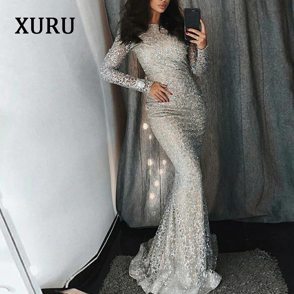 XURU new hot women's sequin dress silver round long-sleeved bag hip dress bohemian style mermaid dress
XURU new hot women's sequin dress silver round long-sleeved bag hip dress bohemian style mermaid dress