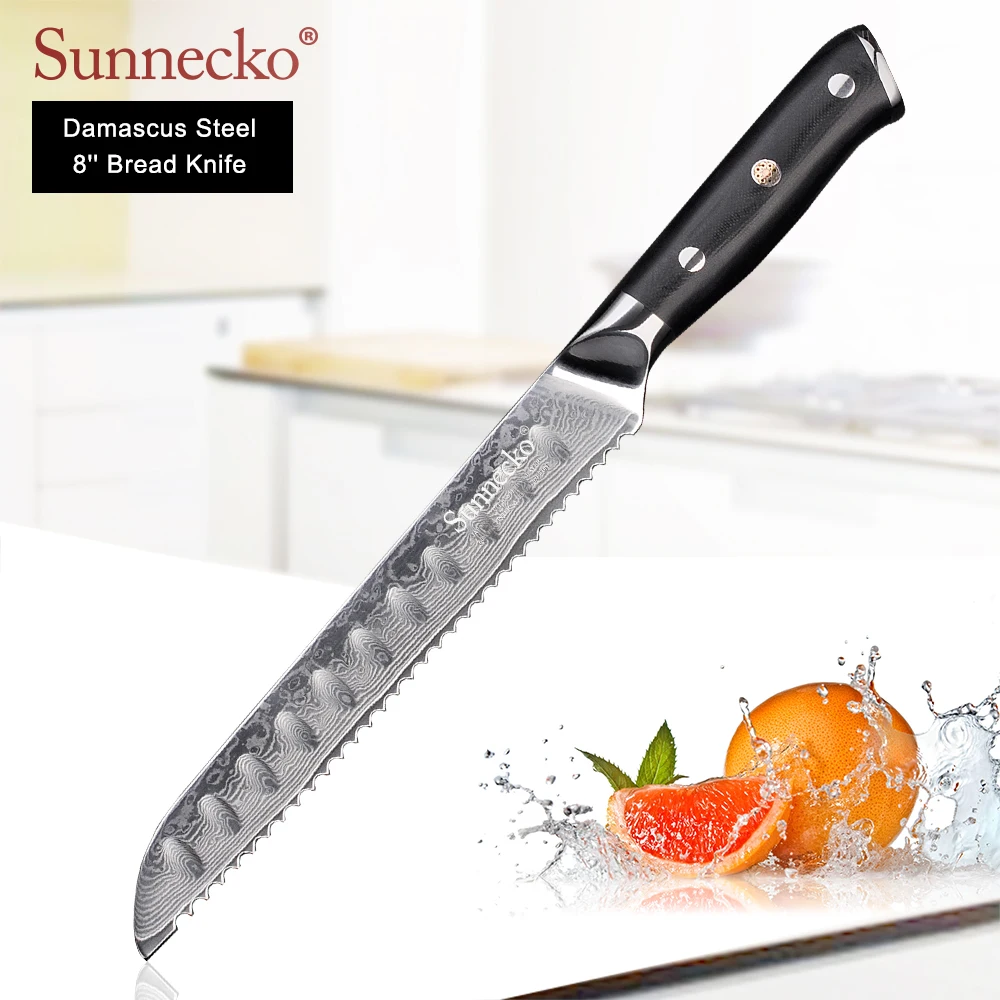 SUNNECKO Damascus 8" Bread Knife Japanese VG10 Steel Core Kitchen Knives G10 Handle Cake Cookies Cutter Baking Tools Accessory
SUNNECKO Damascus 8" Bread Knife Japanese VG10 Steel Core Kitchen Knives G10 Handle Cake Cookies Cutter Baking Tools Accessory