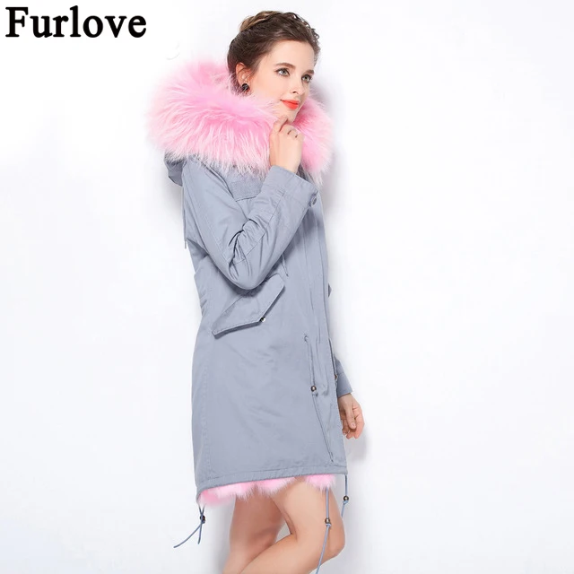 Furlove/зимняя куртка для женщин брендовая Роскошная большая парка из натурального