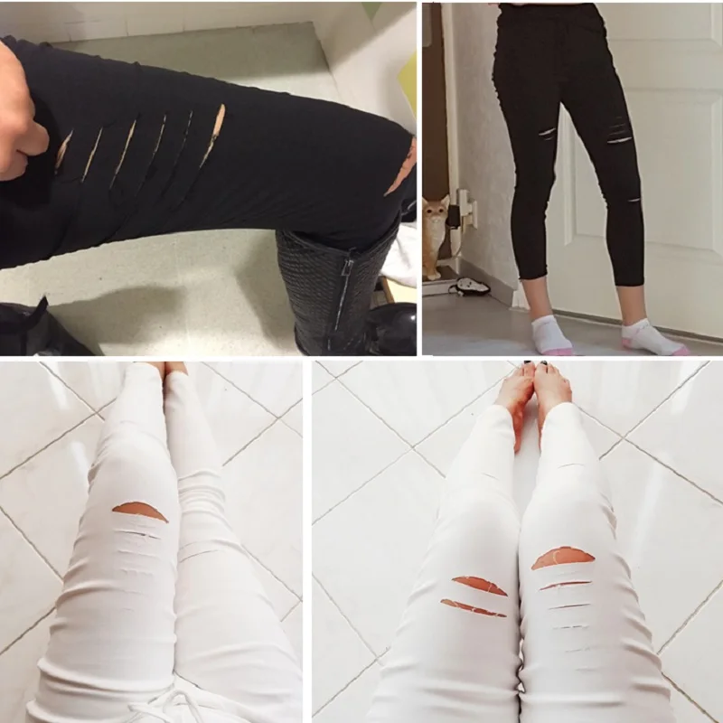 Женские обтягивающие брюки с дырками облегающие брюки-карандаш до колена