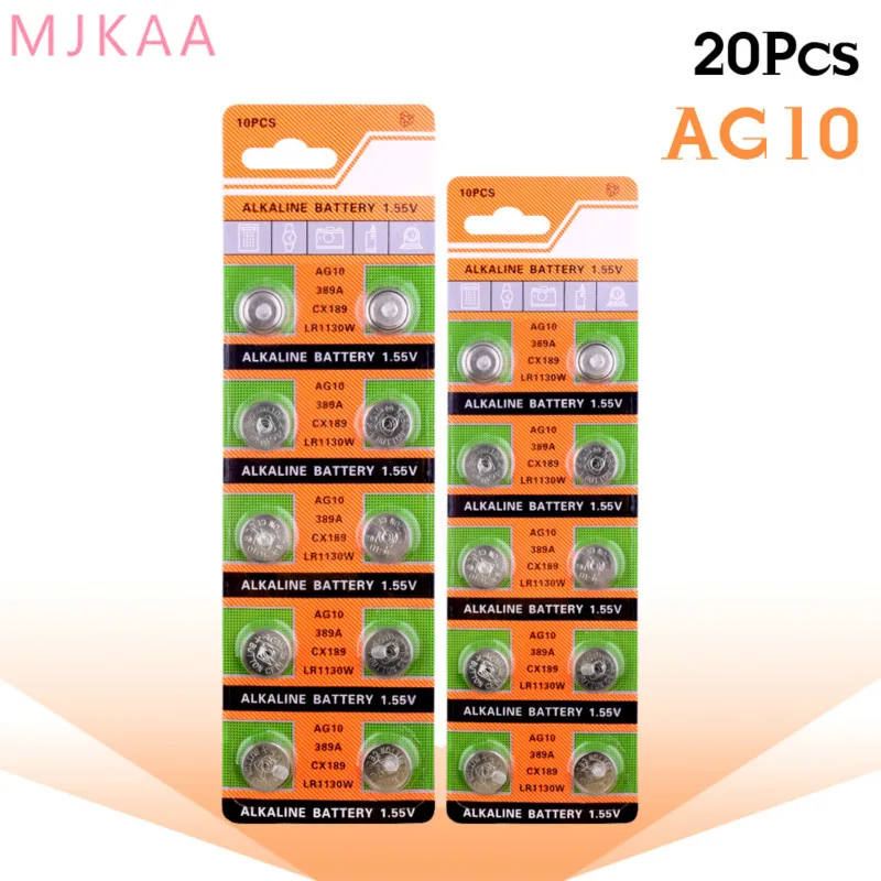 20PCS/pack AG10 LR54 Cell Coin Alkaline Battery for Watch Toys Remote 1.55V SR54 389 189 LR1130 SR1130 Button Batteries
20PCS/pack AG10 LR54 Cell Coin Alkaline Battery for Watch Toys Remote 1.55V SR54 389 189 LR1130 SR1130 Button Batteries