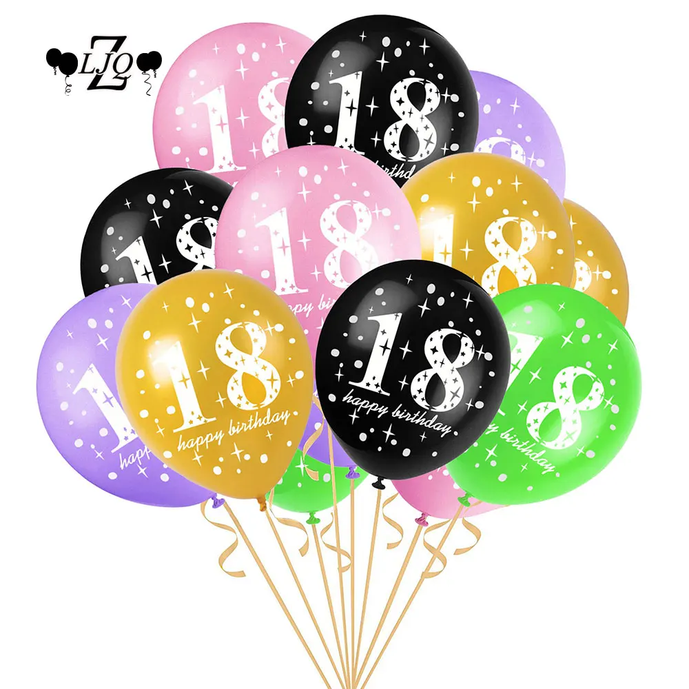 ZLJQ 10 шт. 18th Happy День рождения 12 "Pearlised латексные печатные шары для 18 лет украшения поставки|Воздушные и