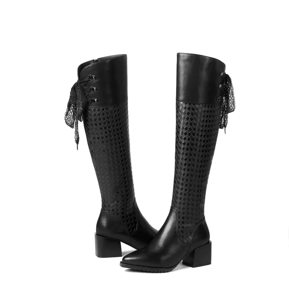 European design zipper Gorgeous lace natural leather oxford pointed toe thick high heels plus size slender thigh high boots L2f3
European design zipper Gorgeous lace natural leather oxford pointed toe thick high heels plus size slender thigh high boots L2f3