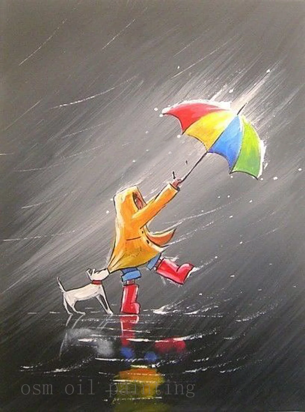 High Hand Painted Reproduction Wall Art Hang Picture Handmade Abstract the Kid and Pet Dog in the Rain Oil Painting on Canvas
High Hand Painted Reproduction Wall Art Hang Picture Handmade Abstract the Kid and Pet Dog in the Rain Oil Painting on Canvas