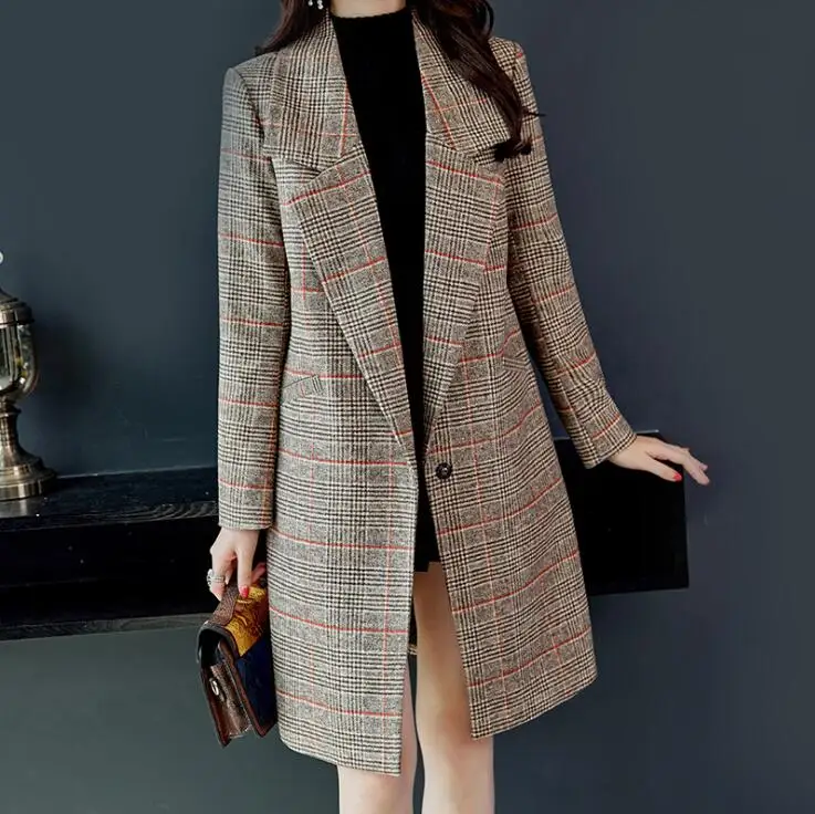 2020 Spring Autumn Women's Wool Plaid Coat New Fashion Long Woolen Coat Slim Type Female Winter Wool Jackets Female Outw
2020 Spring Autumn Women's Wool Plaid Coat New Fashion Long Woolen Coat Slim Type Female Winter Wool Jackets Female Outw