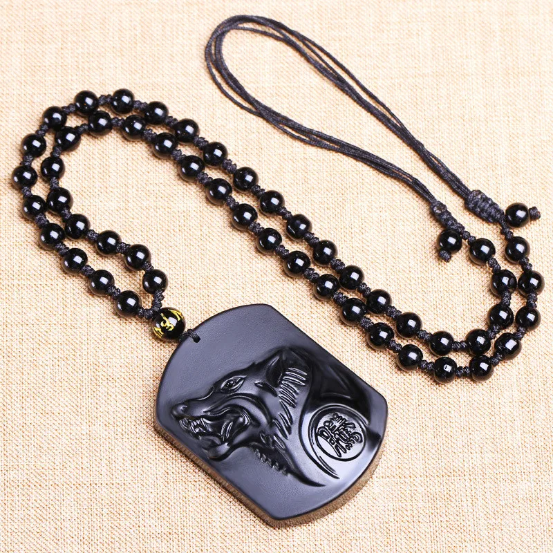 High Grade Black Carving Wolf Head Amulet Pendant Lucky Necklace For Men Obsidian Blessing Jewelry Gift
High Grade Black Carving Wolf Head Amulet Pendant Lucky Necklace For Men Obsidian Blessing Jewelry Gift