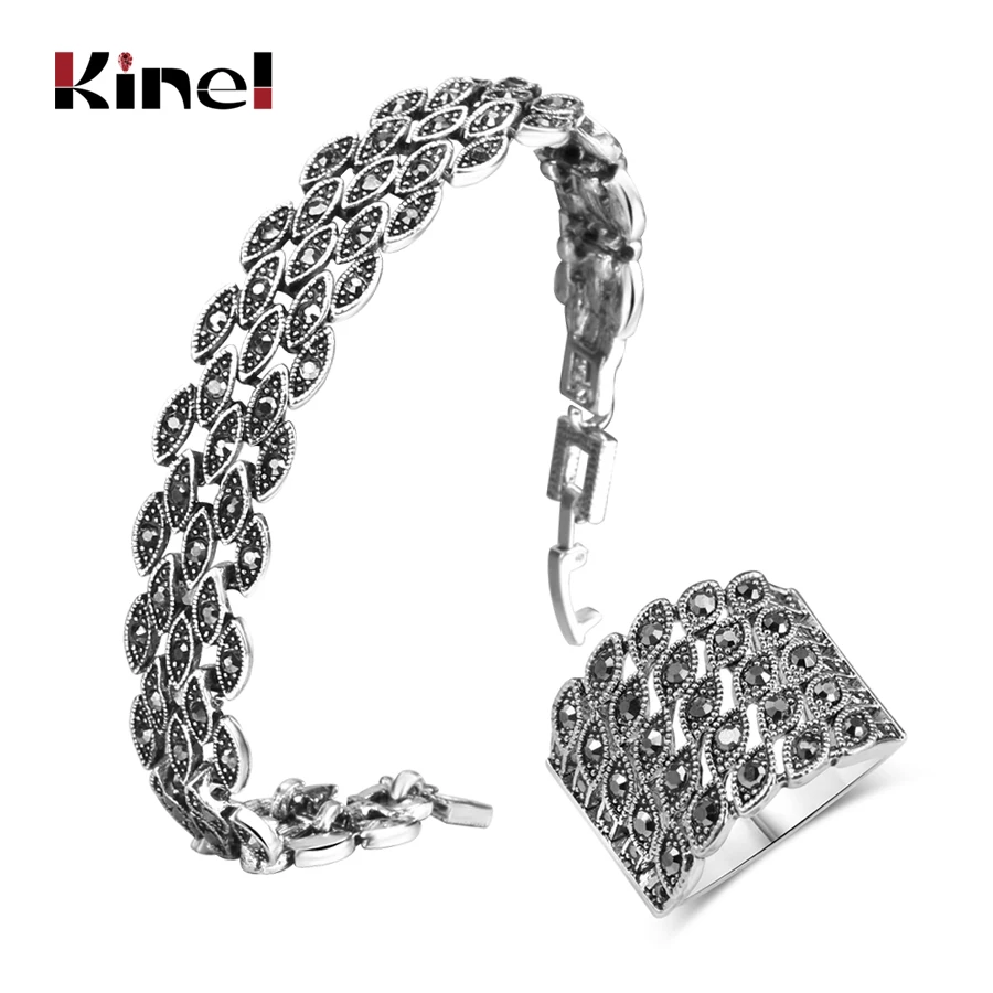 Kinel Hot Bright Black Crystal Bracelet Ring For Women Antique Silver Color Little Eye Bracelets Charm Vintage Jewelry Sets
Kinel Hot Bright Black Crystal Bracelet Ring For Women Antique Silver Color Little Eye Bracelets Charm Vintage Jewelry Sets