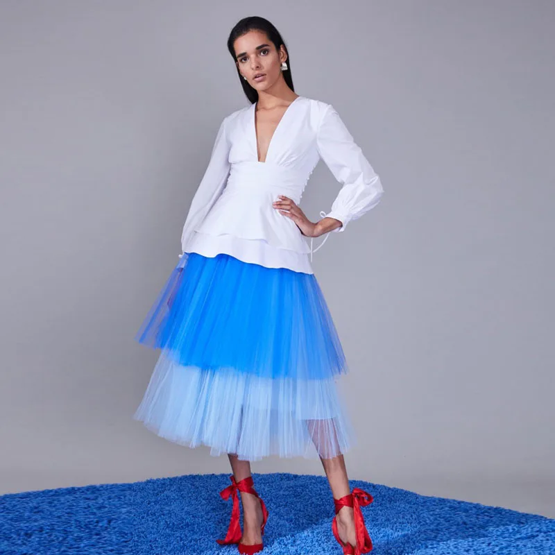 Unique Prom Party Skirt Mixed Blue Color Tulle Elastic Waist Maxi Skirts Womens High Street Tiered Tutu Saia Evening Skirt
Unique Prom Party Skirt Mixed Blue Color Tulle Elastic Waist Maxi Skirts Womens High Street Tiered Tutu Saia Evening Skirt