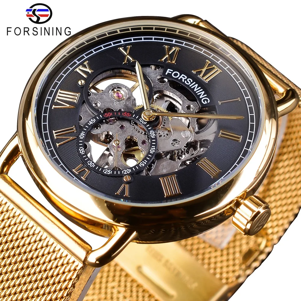 Forsining Classic Black Golden Skeleton Clock Mesh Band Design Waterproof Men's Mechanical Watches Top Brand Luxury Montre Homme
Forsining Classic Black Golden Skeleton Clock Mesh Band Design Waterproof Men's Mechanical Watches Top Brand Luxury Montre Homme