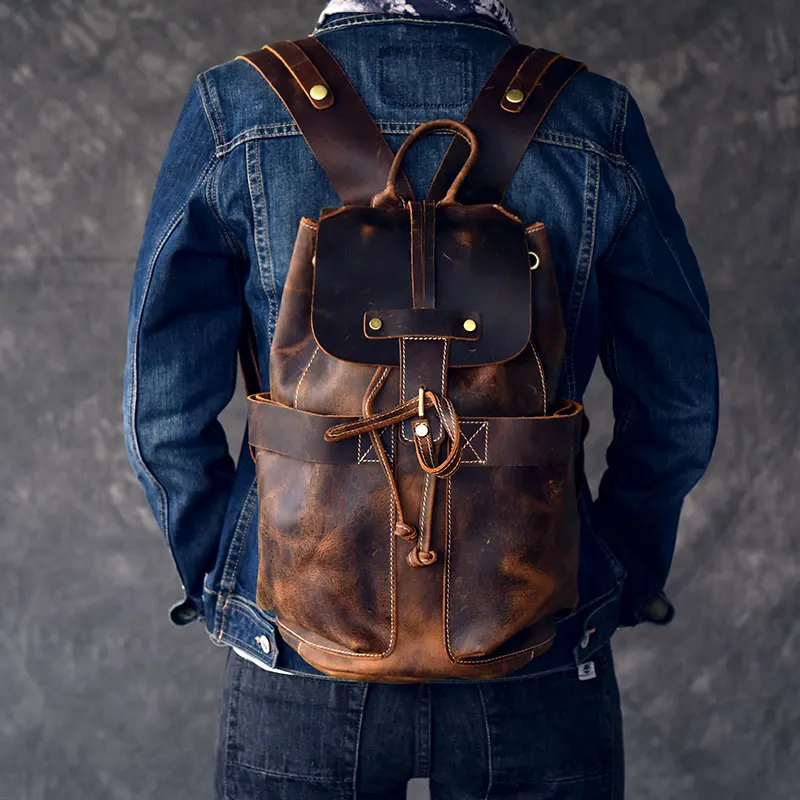 Large capacity man travel bag mountaineering backpack handmade Oil Genuine Leather drawstring bucket shoulder bag Daypack Male
Large capacity man travel bag mountaineering backpack handmade Oil Genuine Leather drawstring bucket shoulder bag Daypack Male