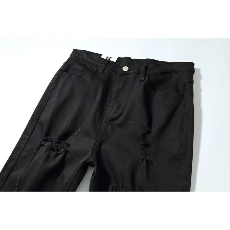 Black Slim Fit Jeans Mens Streetwear Destroyed Pin Metal Rock Punk Ripped Jeans Men Women Hip Hop Knee Hole Fringe Jeans Tide
Black Slim Fit Jeans Mens Streetwear Destroyed Pin Metal Rock Punk Ripped Jeans Men Women Hip Hop Knee Hole Fringe Jeans Tide