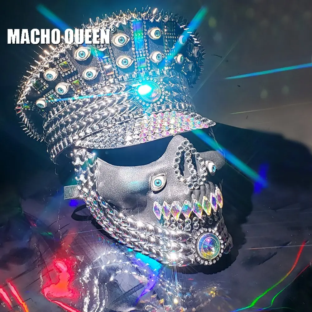 Шляпа с голографическим черепом Burning Man Festival шляпа маской в стиле милитари