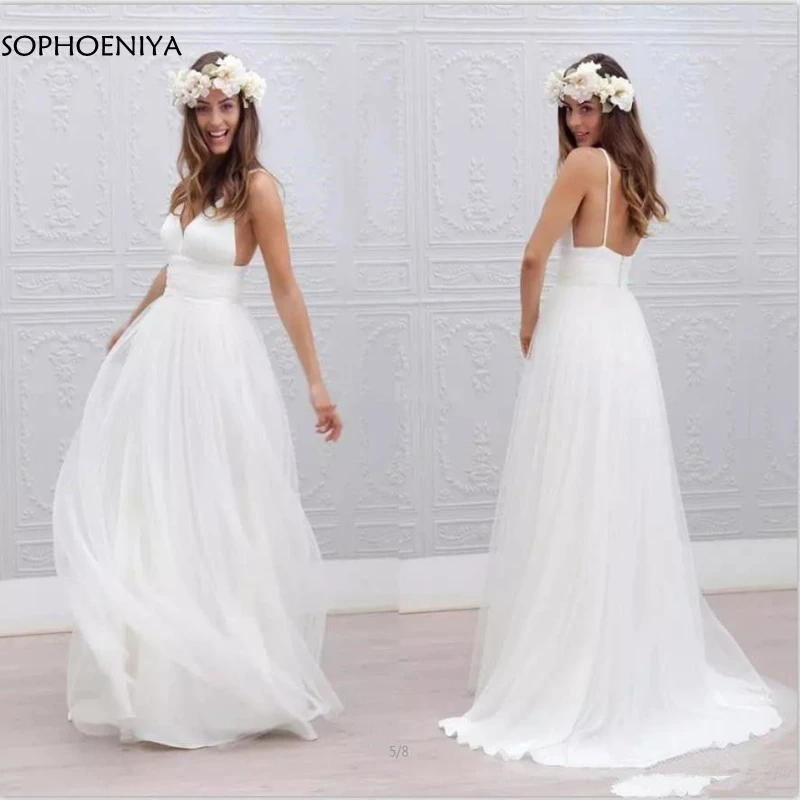 Vestido De Noiva Simple Beach Wedding Dress 2021 A-Line V Neck Spaghetti Straps Sexy Boho Backless White Bride Dress Bridal Gown
Vestido De Noiva Simple Beach Wedding Dress 2021 A-Line V Neck Spaghetti Straps Sexy Boho Backless White Bride Dress Bridal Gown