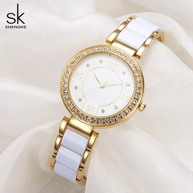 Фото Часы наручные Shengke женские кварцевые с браслетом из нержавеющей стали # K0031 |