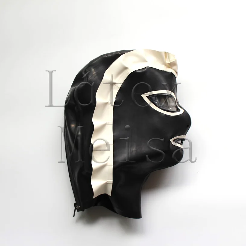 Female latex masks maid open eyes mouth and nostrils main in black and white trim colors with back zip
Female latex masks maid open eyes mouth and nostrils main in black and white trim colors with back zip